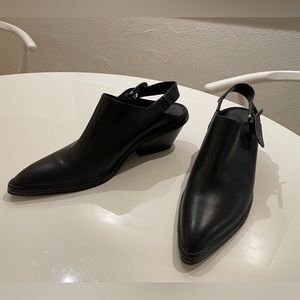 Via Spiga Western Style Mule with strap. Black Leather. Size 9.